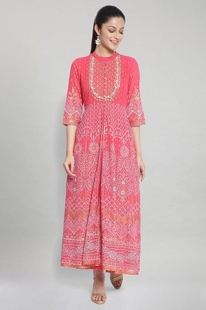Pink Printed Sequined Gilet with Sleeveless Inner Dress