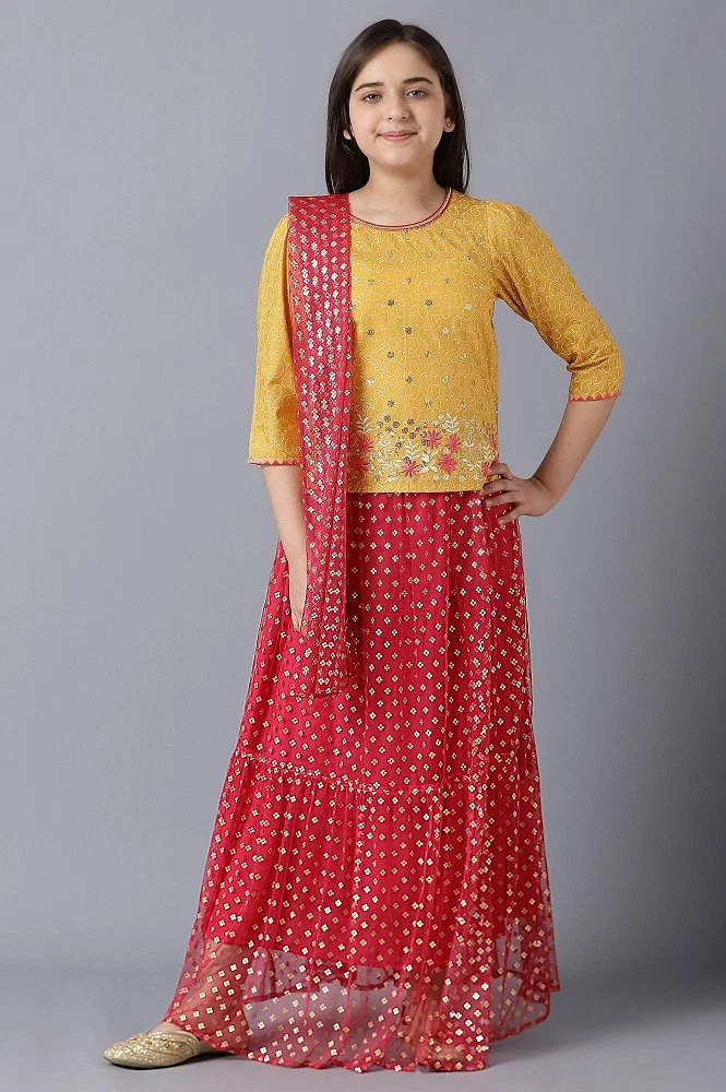 Buy Yellow Crop Top-skirt-dupatta Girls Set Online Aurelia, 49% OFF