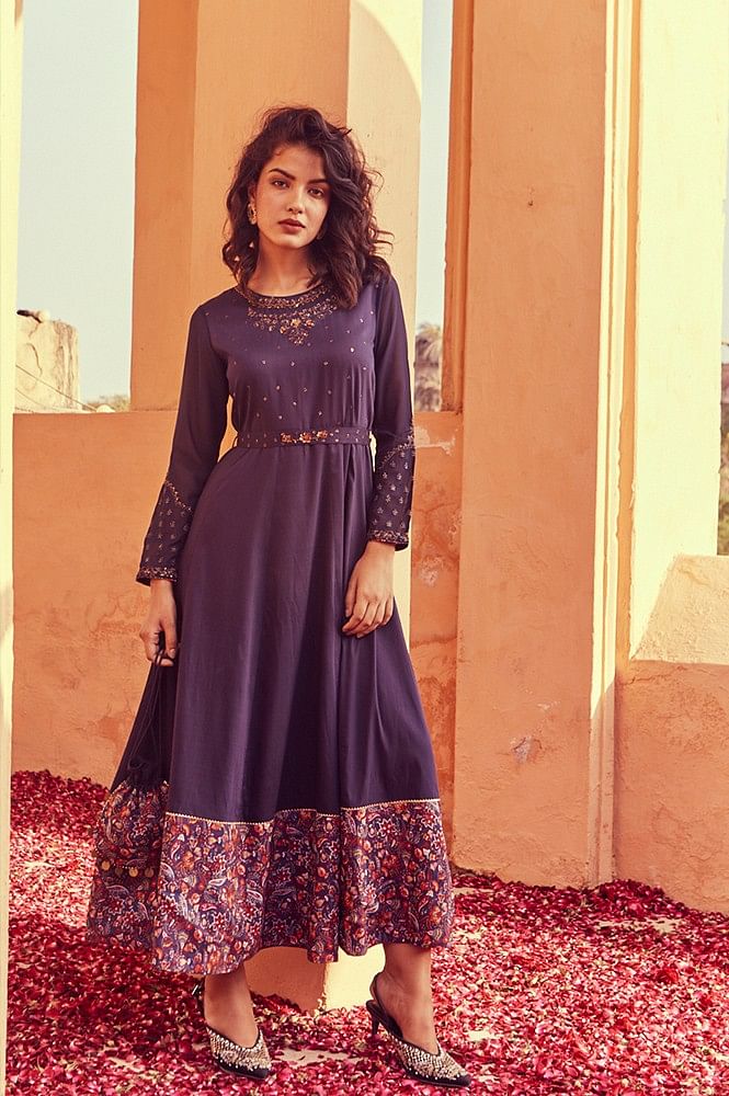 Navy Blue Colour Latest Heavy Designer Wedding Wear Art Silk Embroidery  Work Gown And Four Side Heavy Border Net Dupatta Collection 303
