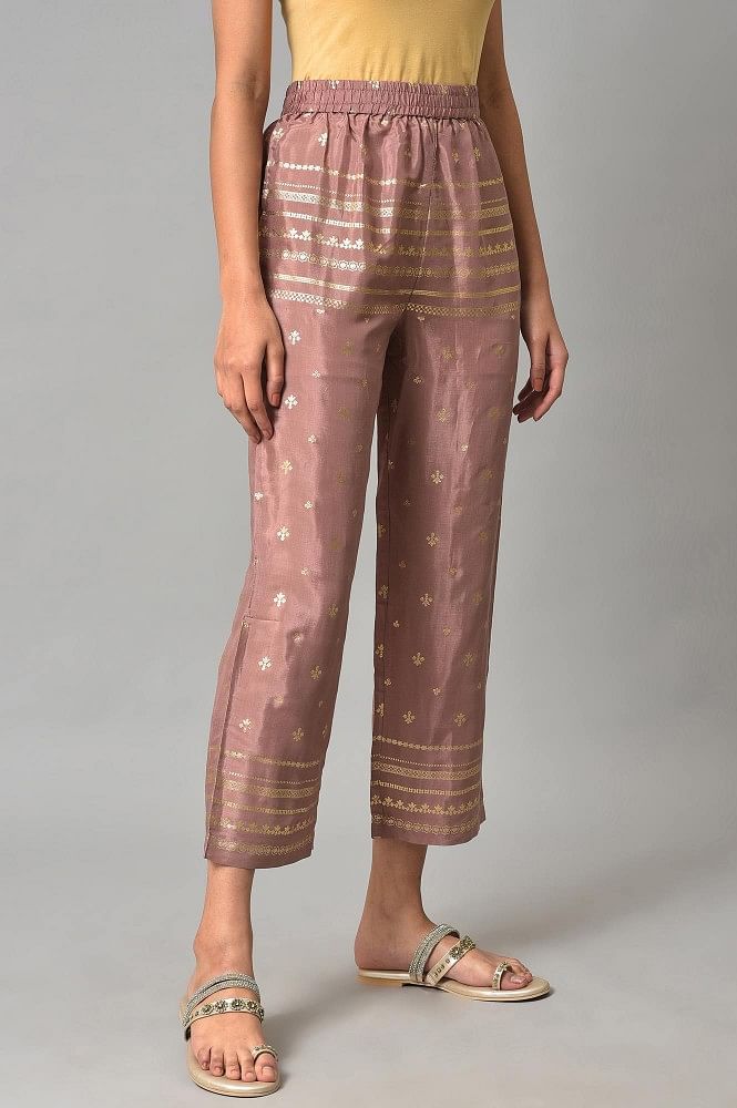Buy Onion Pink Printed Shantung Slim Pants Online  W for Woman