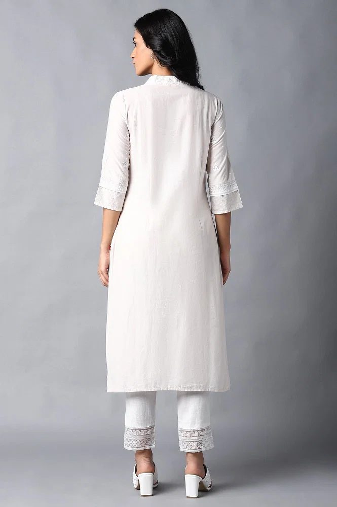 Buy Off-white Printed Kurta With Embroidery Online - W for Woman