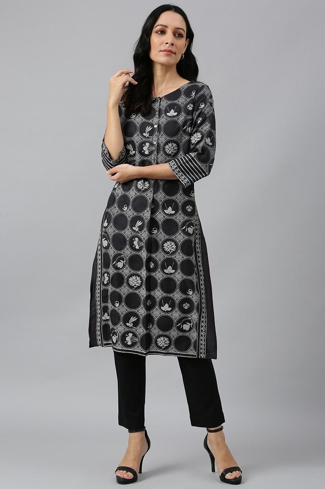 Shop Black Chiffon N Raw Silk Printed Long Kurti Party Wear Online at Best  Price | Cbazaar