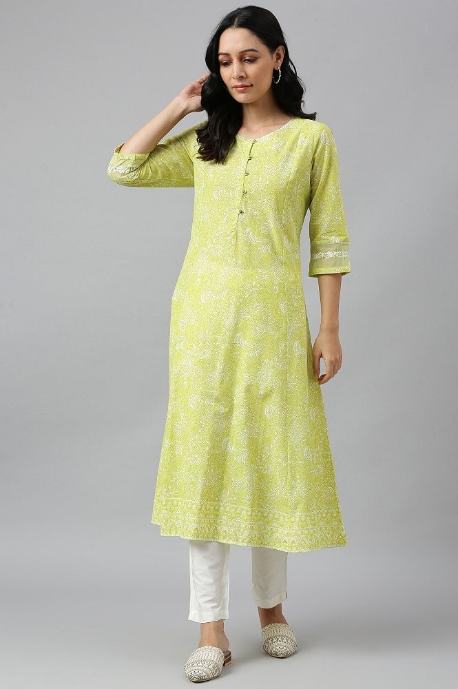 Buy Yellow Cotton Daily Wear Printed Work Kurti Online From Wholesale  Salwar