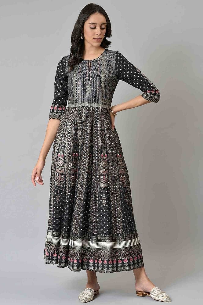 Buy Black Printed Georgette Floral Long Kurti Online in India | Fairytale  dress, Stylish dresses, Kurti designs