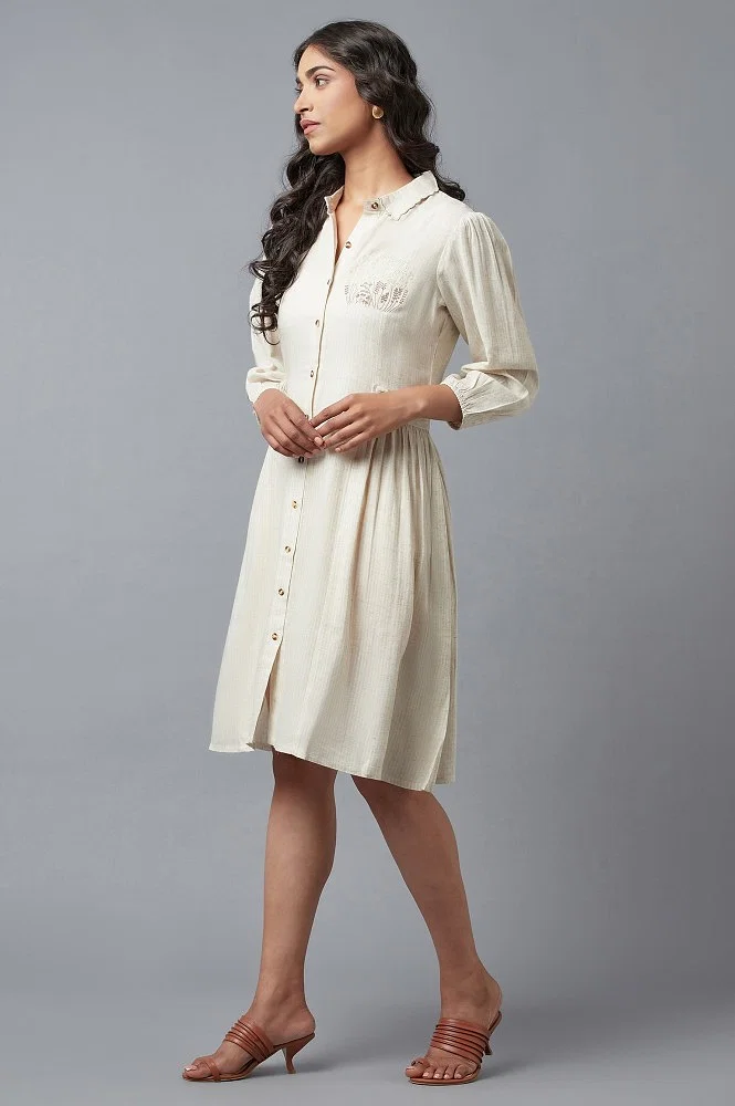 Buy Tan Brown Shirt Dress With Embroidery Online - W for Woman