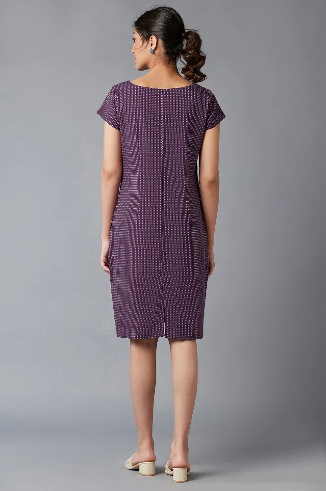 Buy Purple Dobby Cotton Dress In Round Neck Online - Shop for W