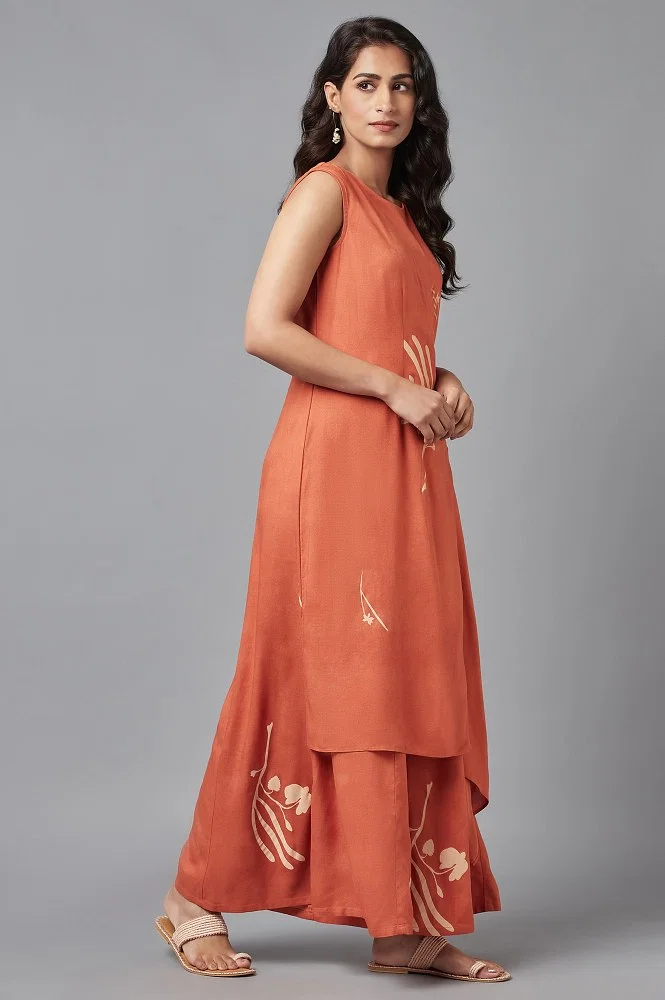 Buy Rust Orange Sleeveless Angrakha Jumpsuit In Round Neck Online - W for  Woman