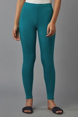 Buy Dark Green Solid Cotton Tights Online - W for Woman