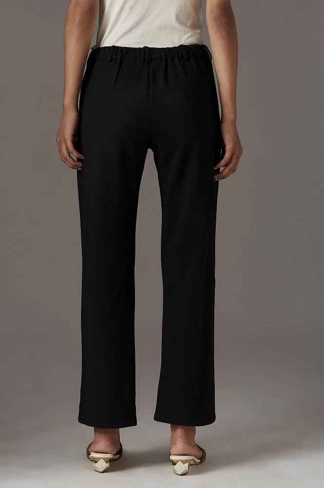 Buy Women Black Regular Fit Textured Casual Trousers Online - 777646