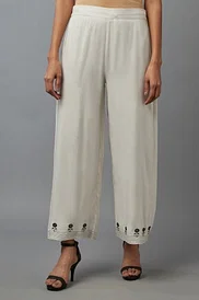 EMBROIDERED TROUSERS - Ecru