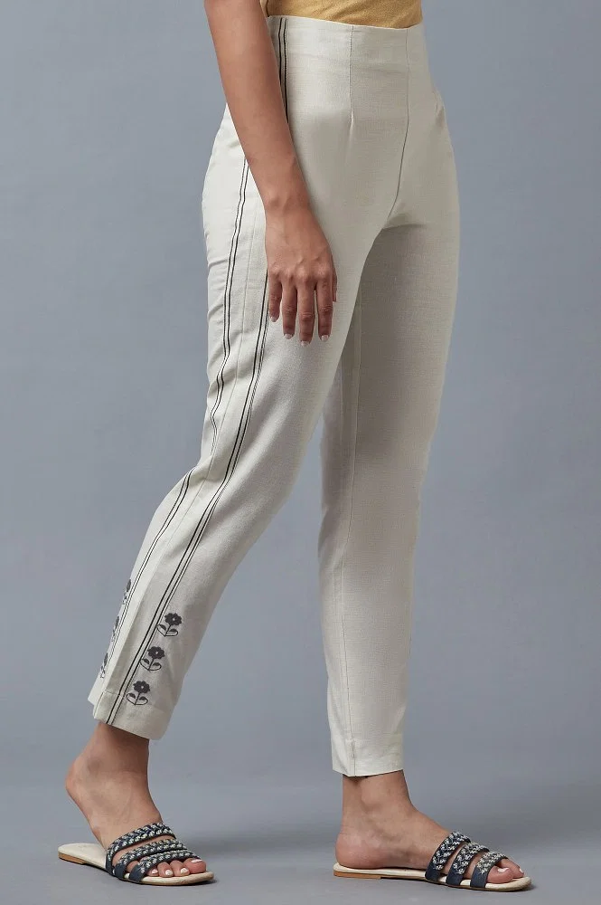 Buy Ecru Embroidered Slim Pants Online - Shop for W