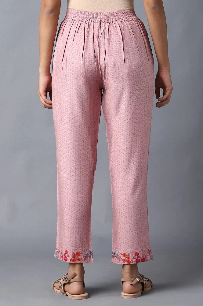 Buy Nectar Pink Floral Printed Straight Pants Online - W for Woman