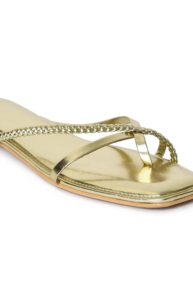 Stylestry Womens Gold-Toned Woven Design Flats