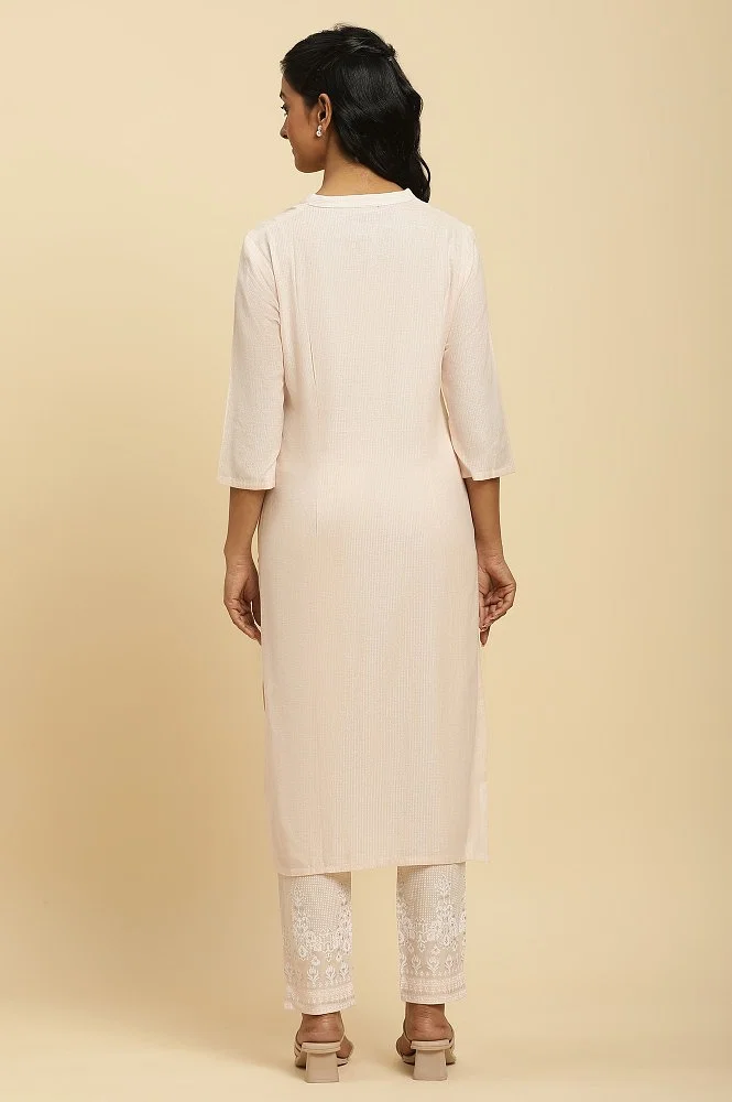 Ankle Length Round Neck Ladies Cotton Kurti Pant Set, Size: Medium