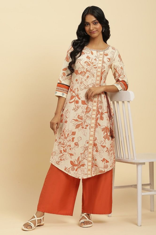 Buy Women's Pink Floral Print A- Line Kurta With Lace Detailing & Pink  Solid Palazzo With Lace Detailing - Bhama Online at Best Price | Distacart