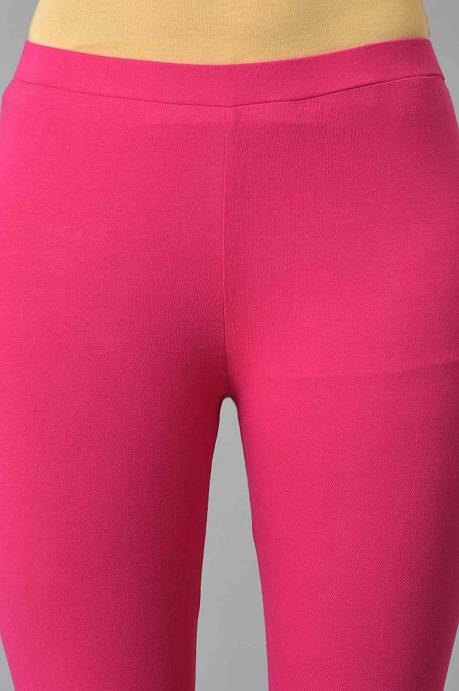 Buy De Moza Womens Ankle Length Solid Cotton Dark Pink Leggings online