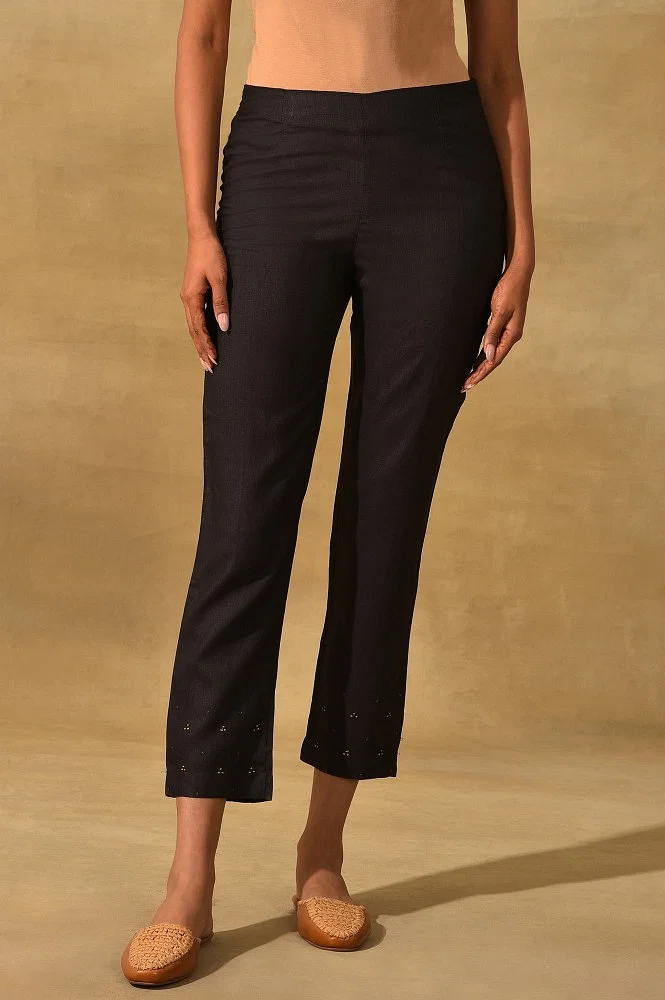 Buy Black Solid Slim Pants Online - W for Woman