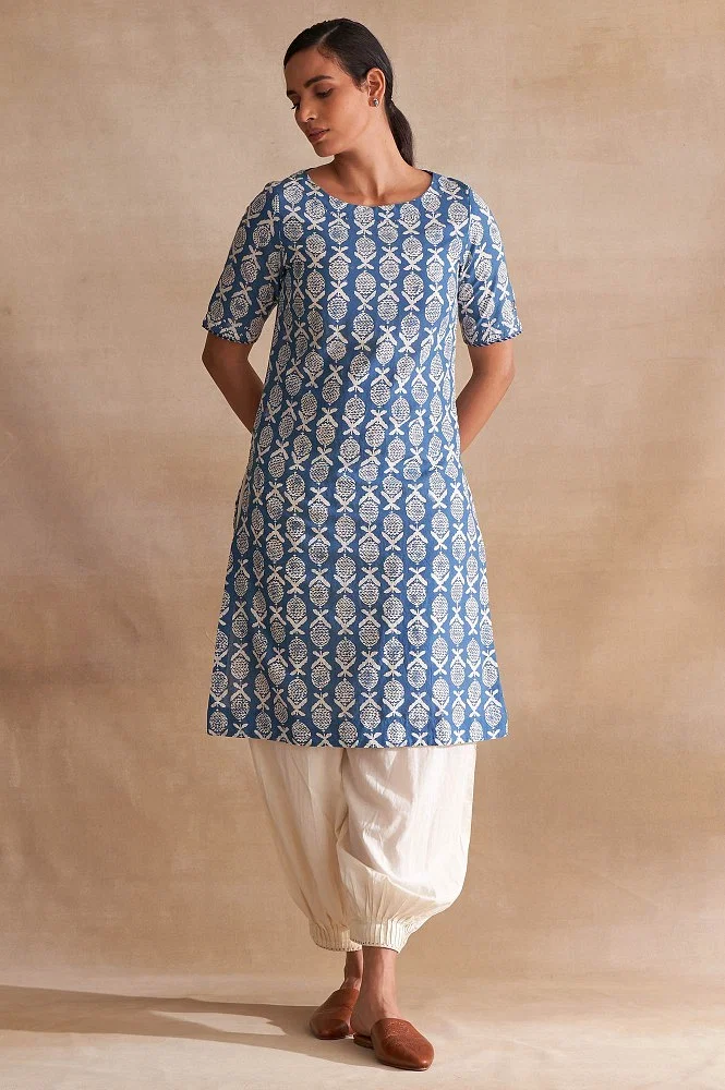 Buy Folksong By W Indigo Handblock Dabu Print Kurta Online - W for