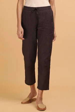 Buy Black Solid Straight Pants Online - W for Woman