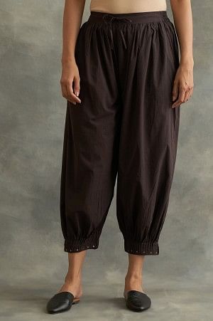 Buy Dark Brown Pleated Hem Salwar Pants Online - Shop for W