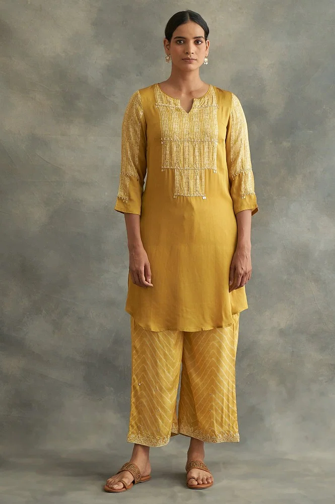 Buy Mustard Printed Parallel Pants Online - Shop for W
