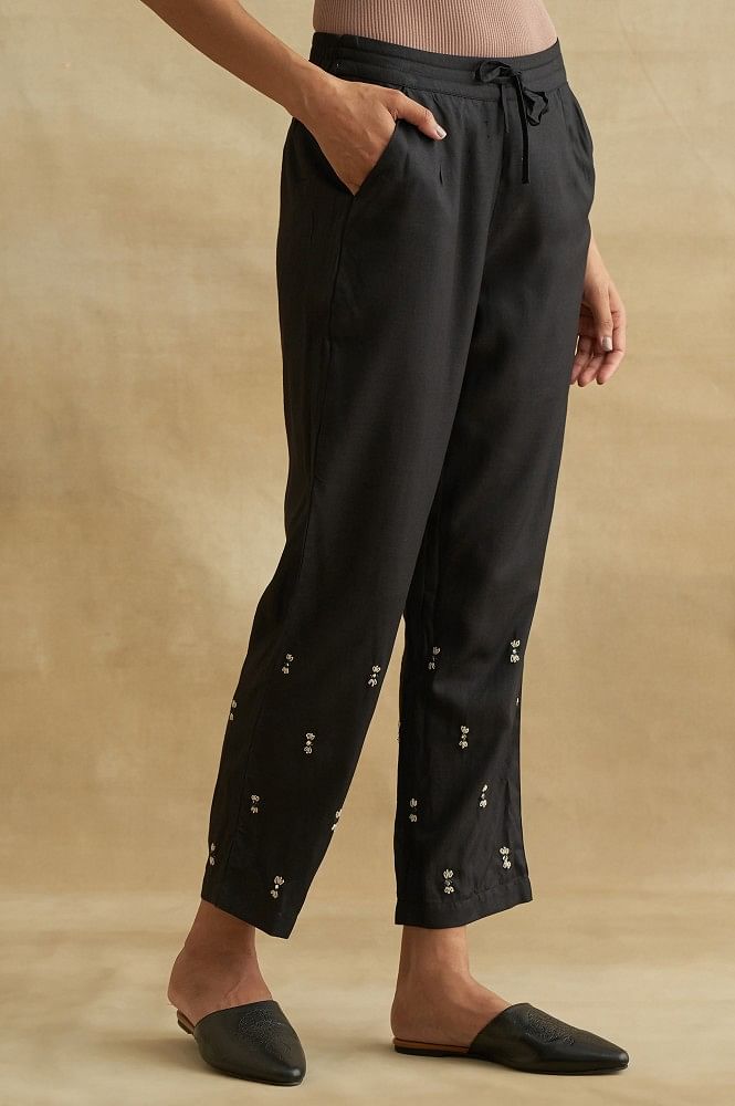 Buy Black Solid Straight Pants Online  W for Woman