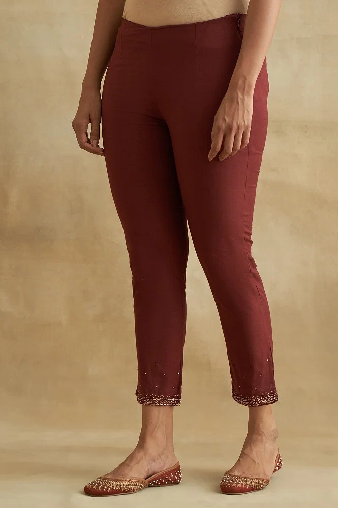 Red SOLID CAPRIS-Pants –