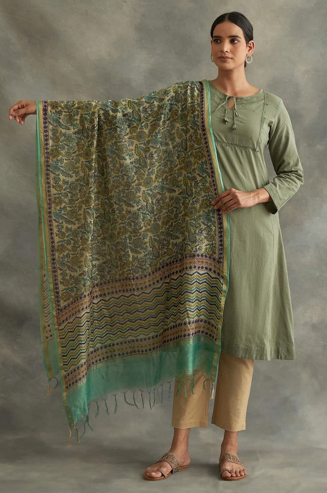 Buy Floral Multicoloured Printed Cotton Silk Drape Online - W for