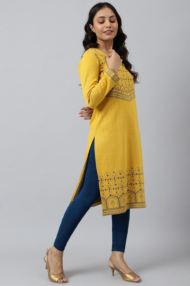 Alluring Yellow Colour Cotton Kurti With Beautiful Aari Embroidery