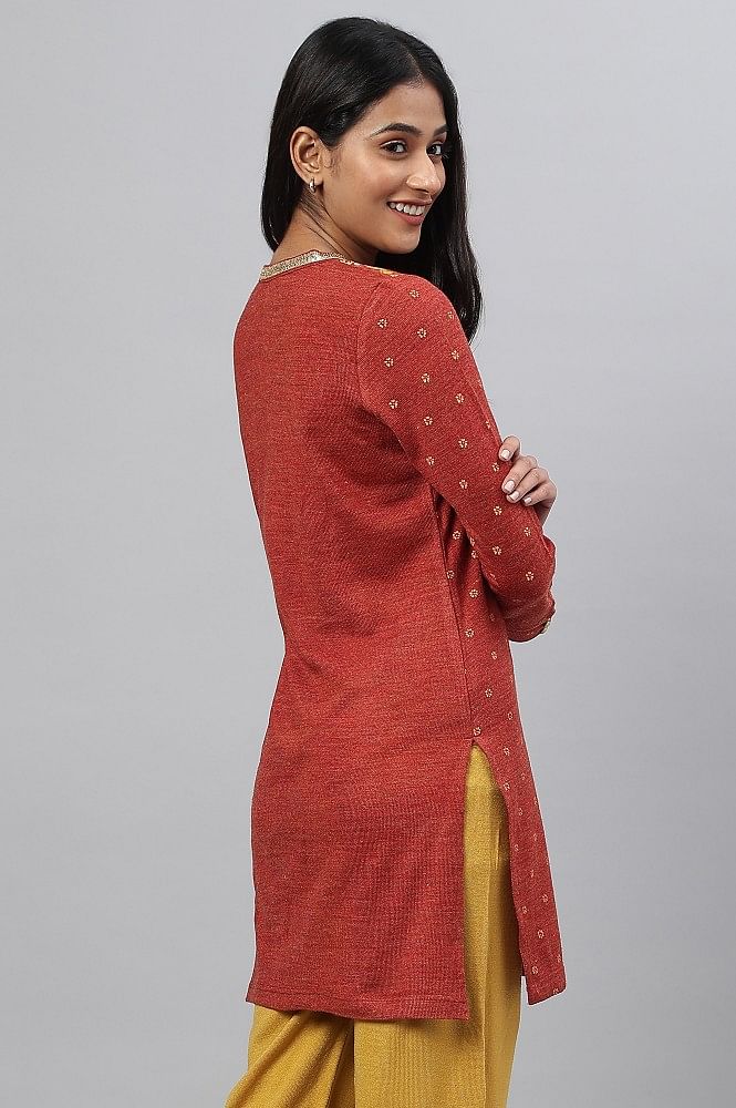 Indian Women Red & Golden Foil Print Kurta Kurti Top Tunic Dress New  style | eBay