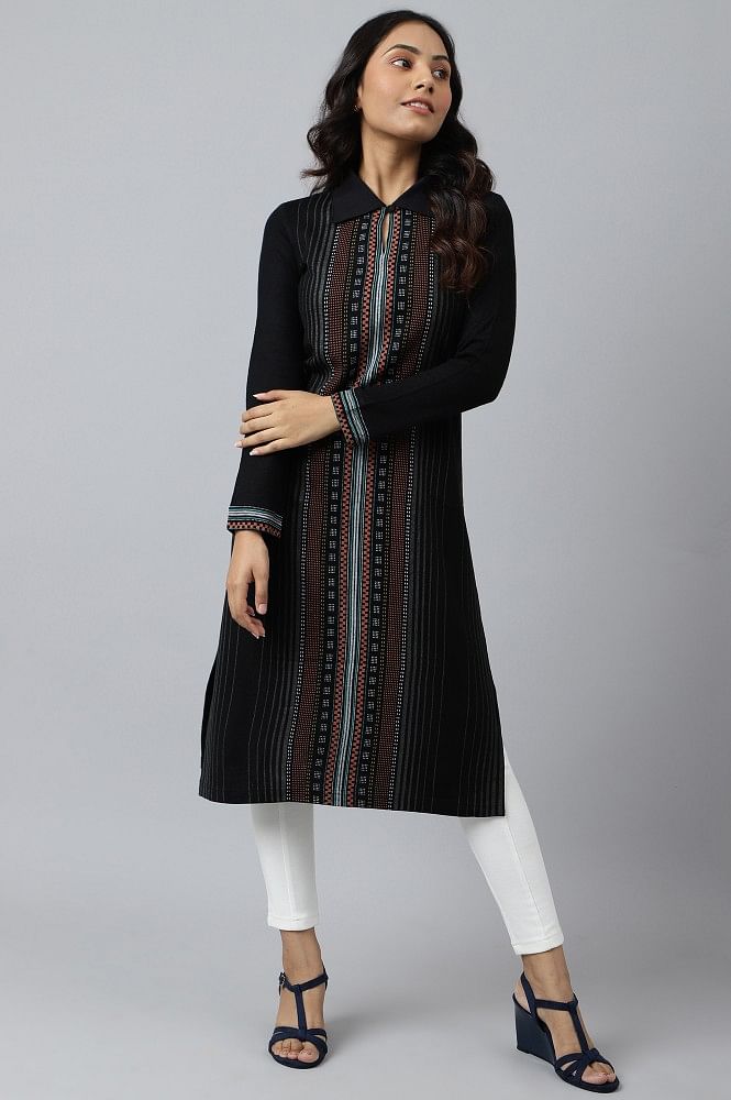 Buy W for Woman Navy Winter Kurta with Embellished  Yoke_19NOW12845-211822_XS at Amazon.in