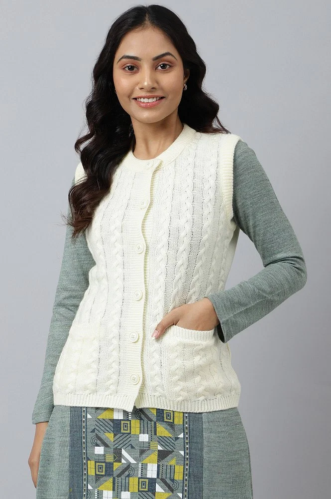 Buy White Sleeveless Women Short Sweater Online - Aurelia