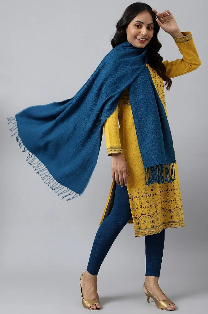 Buy Blue Acrylic Yarn-dyed Women Shawl Online - Aurelia