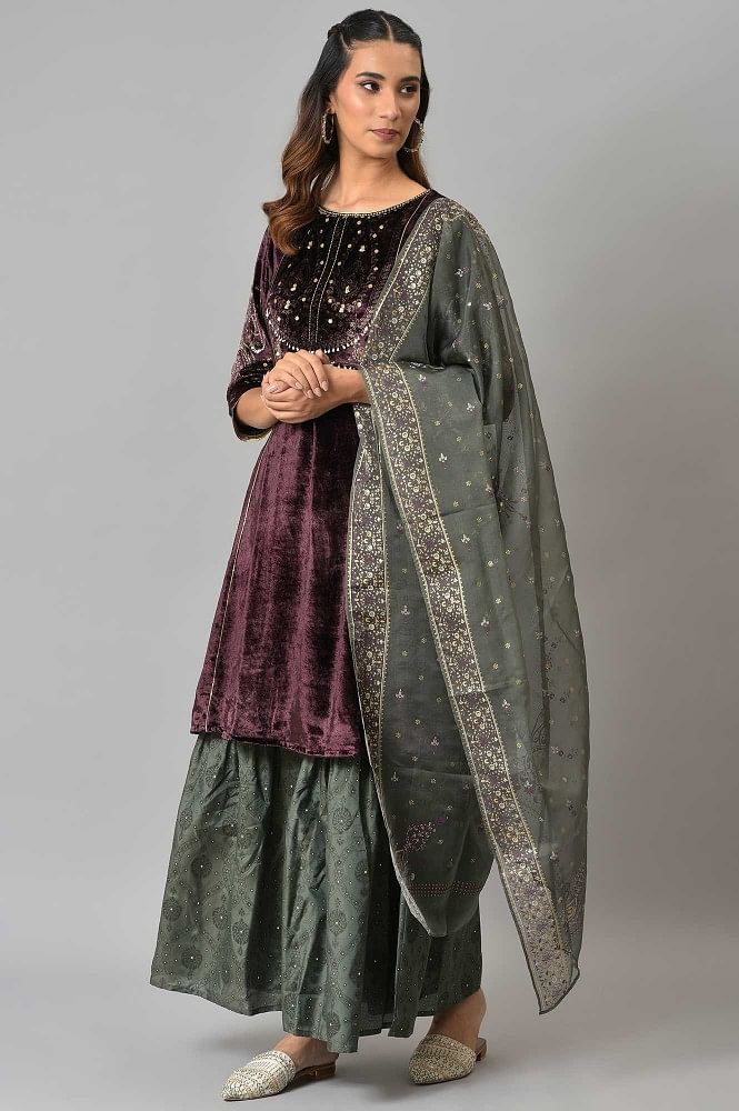 Georgette Purple Straight Salwar Suit - KREATAGHNA COLLECTION - 4018153