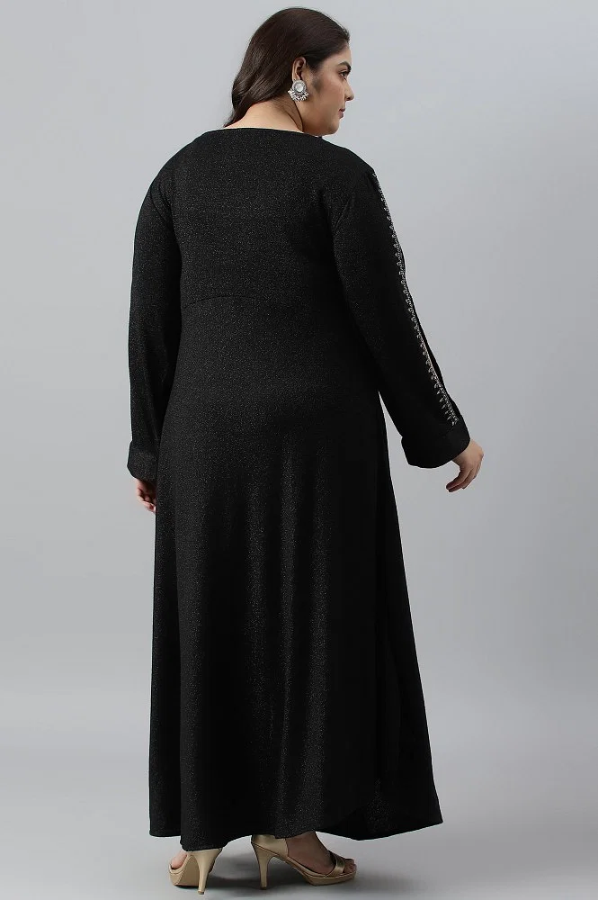 Black Embellished Plus Size Festive Winter Dress