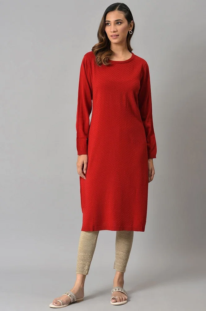 Buy Red Knitted Winter Dress Online - W for Woman
