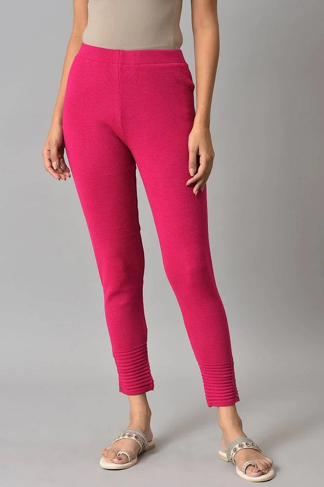Buy Pink Acrylic Winter Leggings Online - W for Woman