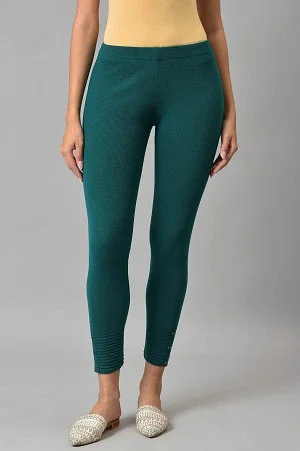 Buy Olive Knitted Winter Leggings With Pintucks Online - Shop for W