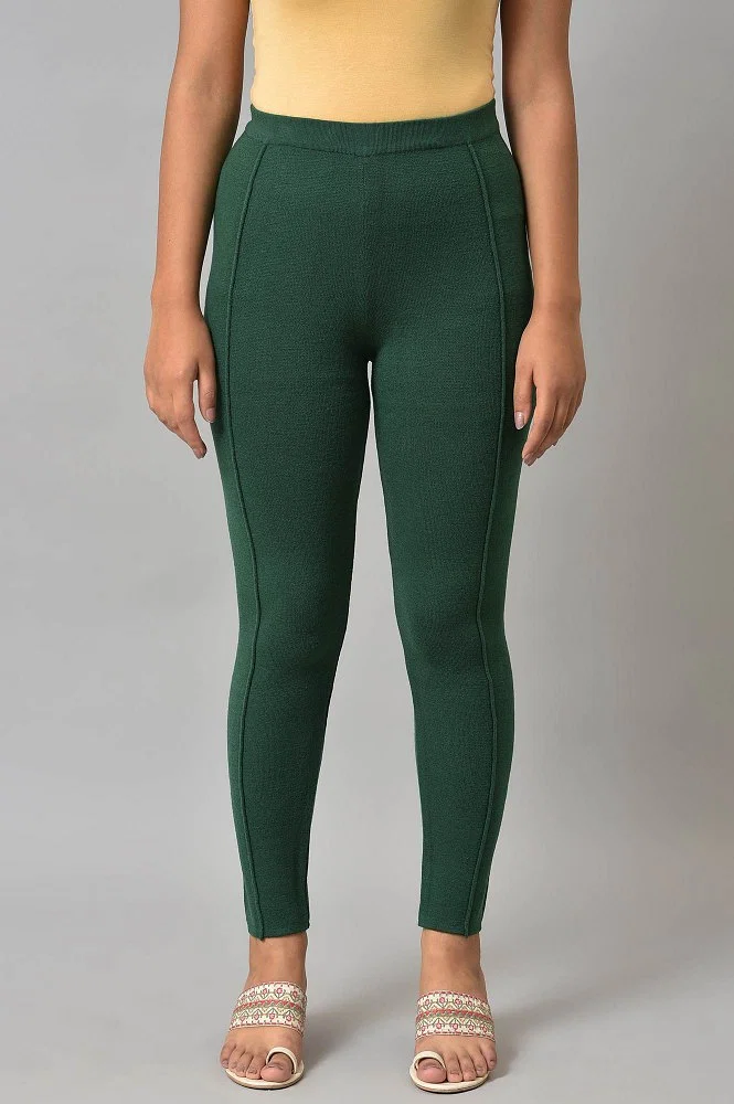 Buy Elleven Dark Green Cotton Lycra Tights For Women online
