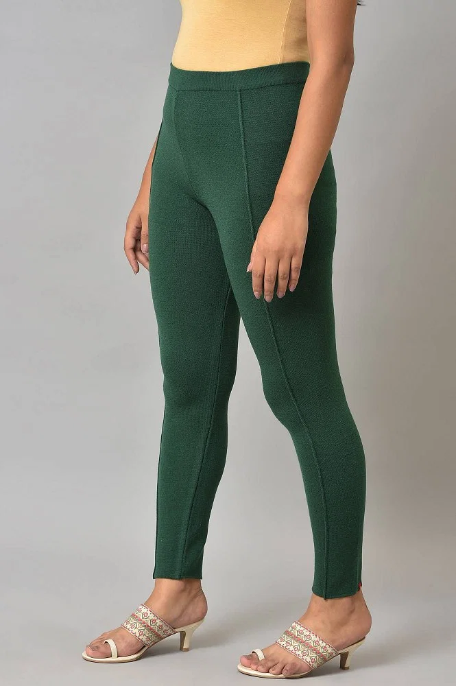 Buy Dark Green Solid Winter Tights Online - W for Woman