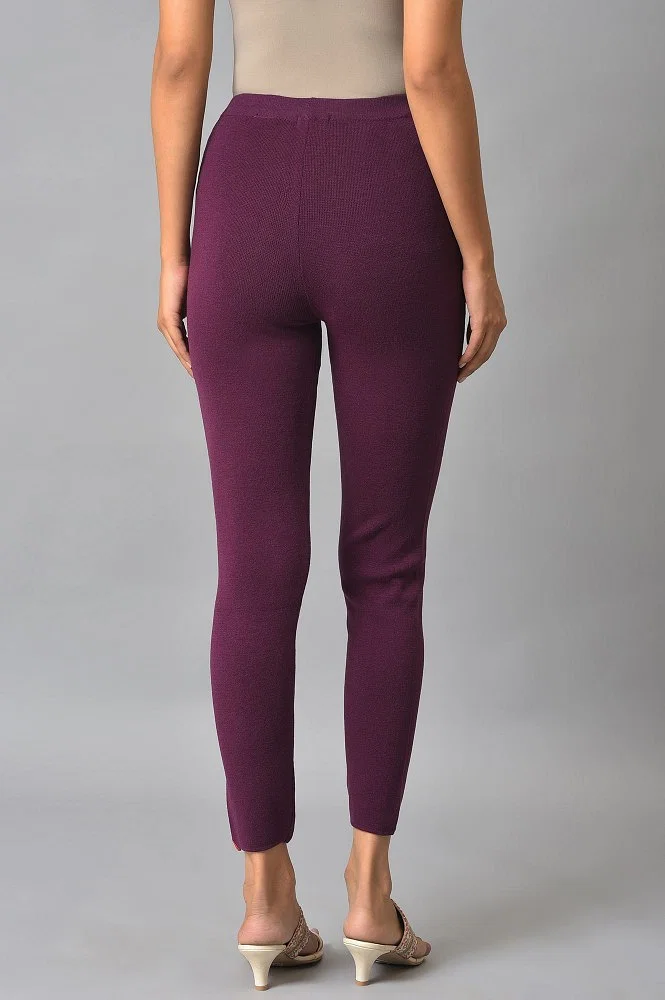 Buy Purple Knitted Winter Leggings With Pintuck Online - Shop for W