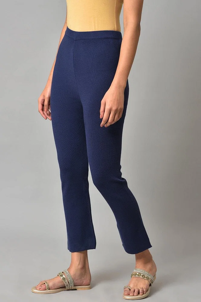 Buy Blue Knitted Women Straight Pants Online - Shop for W