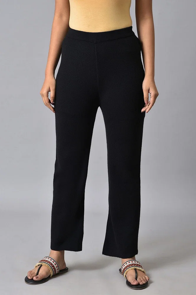 Buy Black Knitted Women Straight Pants Online - W for Woman
