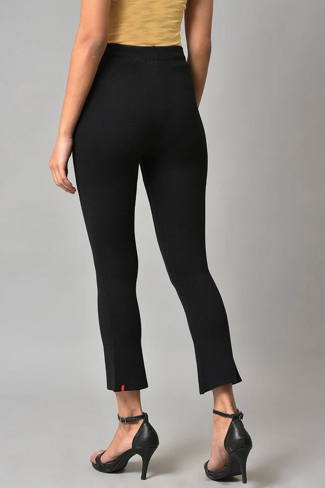 Buy Black Solid Knitted Flared Pants Online - W for Woman