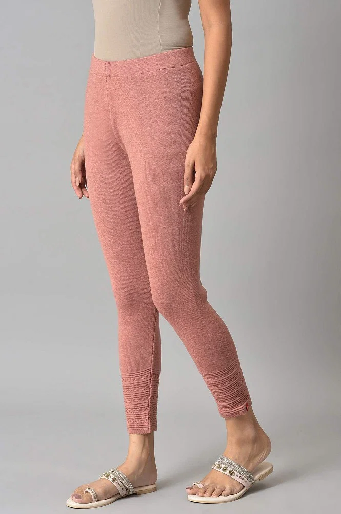 Buy Pink Knitted Winter Tights With Pintucks Online - W for Woman