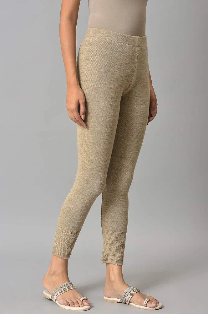 Buy Beige Knitted Cotton Lycra Tights Online - W for Woman