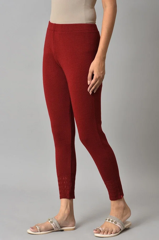 Purchase Now Knitted Leggings Polyester & Elastane Blend Brick Red Leggings  For Girls – Lady India