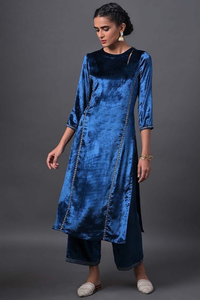 Blue Kurta With Straight Pants Without Stole  Naaz By Noor