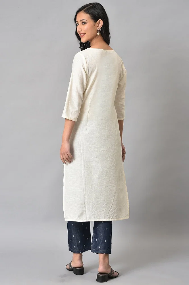 Buy HERE&NOW Grey & White Ethnic Motifs Printed Cotton Kurta - Kurtas for  Women 2042084