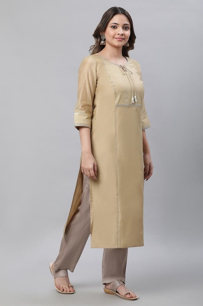 Party Wear, Traditional Gold color Chanderi Silk fabric Salwar Kameez :  1733993
